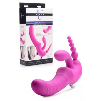 Strap U 9 Silicone Vibrating Strapless Strap On Triple Dildo