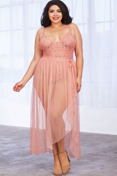 Dreamgirl Pastel Charms Lace Teddy with Maxi Skirt