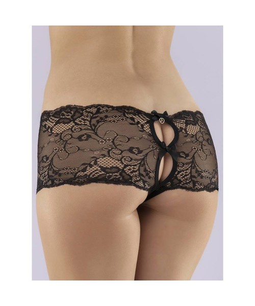 Love me lace crotchless boyshort with suspenders