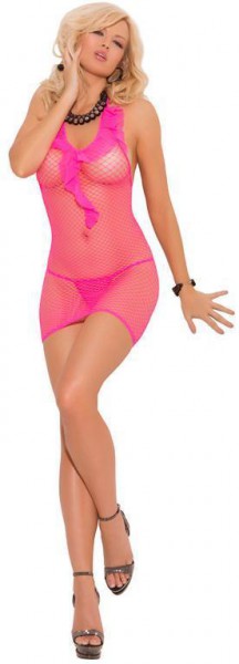 Neon Pink Ruffled Trim Mini Dress - One Size and Queen Available — image 3 of 3