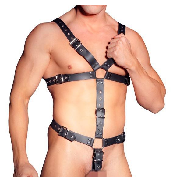 Mens Leather Adjustable Harness With Cock Ring