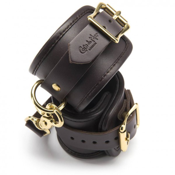 Coco de Mer Brown Leather Wrist Cuffs L/XL
