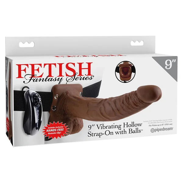 Vibrating 9 Inch Brown Hollow Strap-On Penis Extension with Balls — image 14 of 14