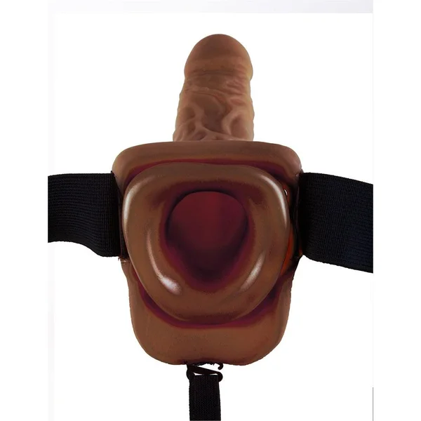 Vibrating 9 Inch Brown Hollow Strap-On Penis Extension with Balls — image 11 of 14