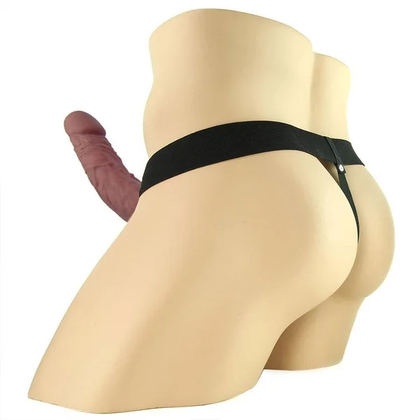 Vibrating 9 Inch Brown Hollow Strap-On Penis Extension with Balls — image 12 of 14