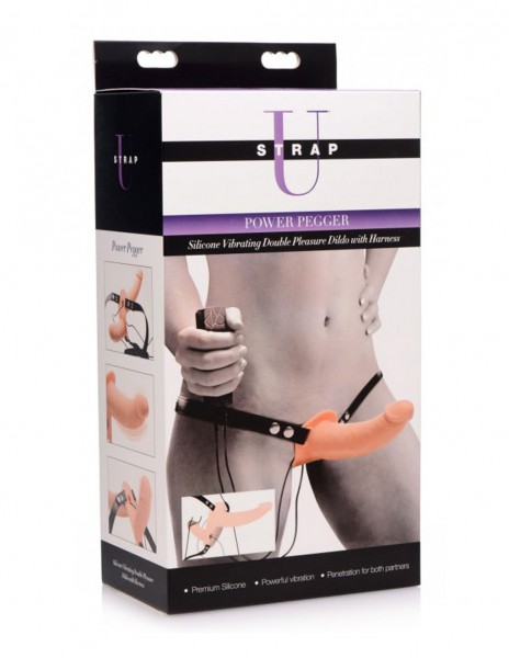 Strap U Power Pegger Silicone Vibrating Double Dildo with Harness — image 7 of 8