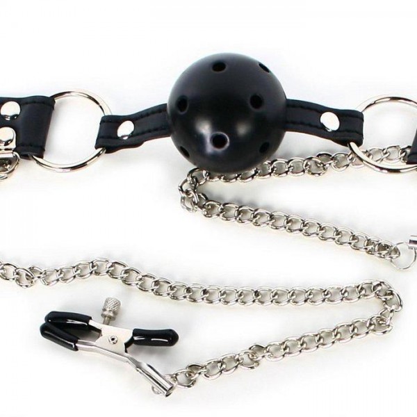 Ball Gag with Nipple Clamps