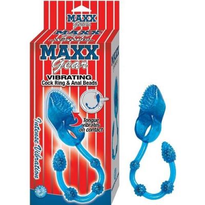 Maxx Gear Vibrating Cock Ring with Anal Beads Blue