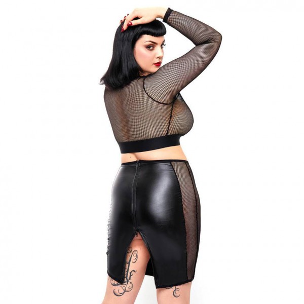 Brand X Plus Size Double Entry Wet Look and Fishnet Skirt