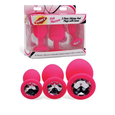 Frisky Pretty in Pink Silicone Anal Plugs with Gem Base