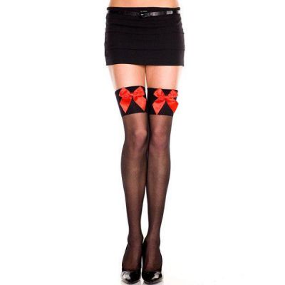 Sheer Thigh High w Satin Bow One Size Available