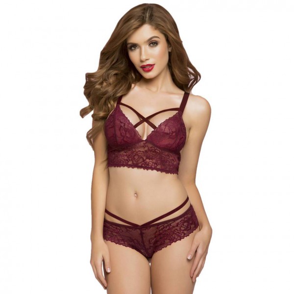 Seven 'til Midnight Wine Lace Longline Bralette with Lattice Back