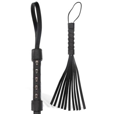 OUCH Faux Leather 16 5 Whip with Metal Skulls Handle