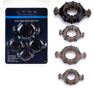 Easy Grip Cock Ring Set with Pull Tabs Smoke by Lynk Pleasure