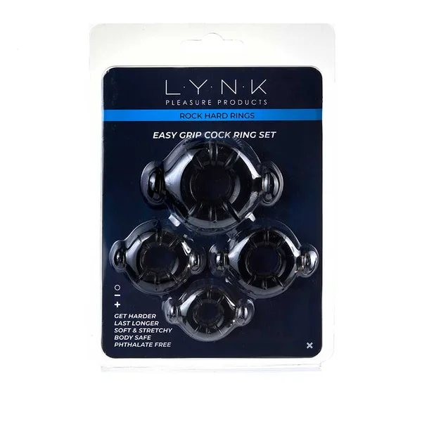 Easy Grip Cock Ring Set with Pull Tabs, Smoke by Lynk Pleasure — image 7 of 8