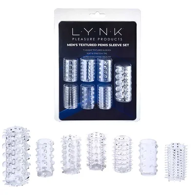 7x Girth Enhancer Textured Penis Sleeve Set by Lynk Pleasure Clear