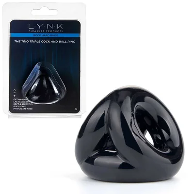 The Trio Cock Ring Ball Stretcher Black by Lynk Pleasure
