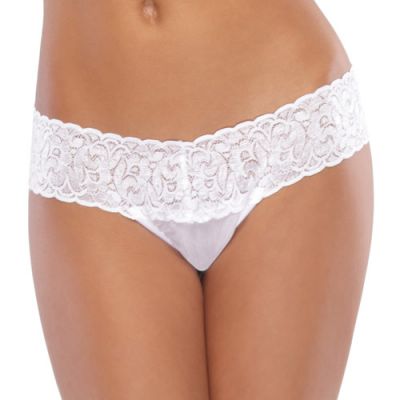 White mesh thong with lace waist