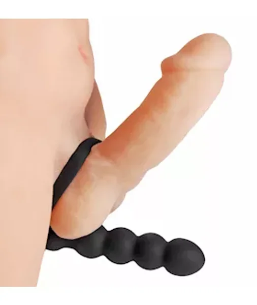Double Fun Cock Ring With Double Penetration Vibrator - Black — image 2 of 2