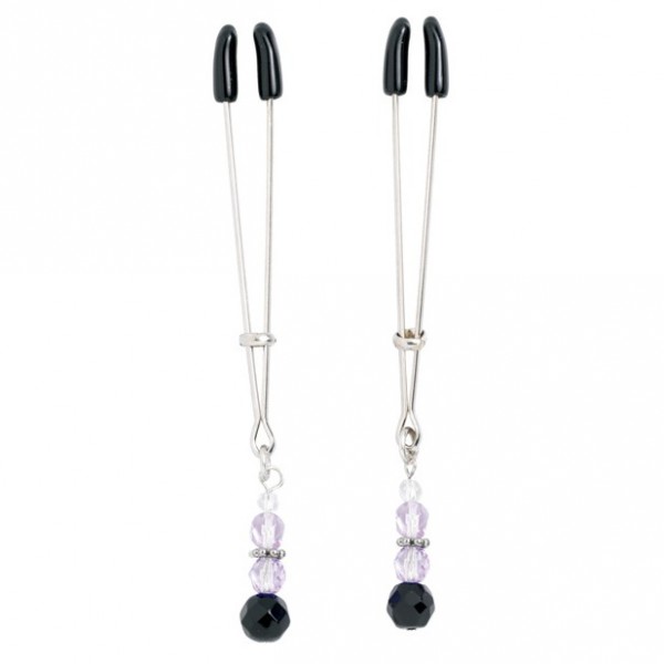 Spartacus Adjustable Tweezer Nipple Clamps w/Purple Beads
