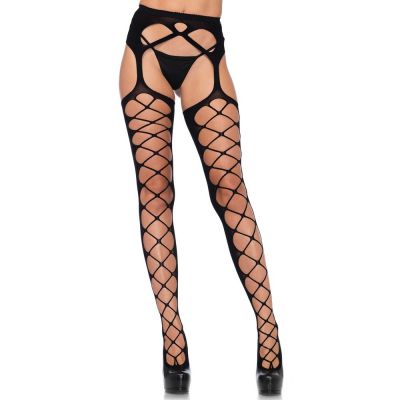 Leg Avenue Diamond Net Opaque Stockings with Garterbelt