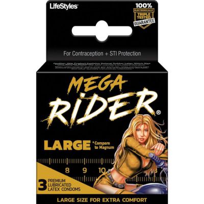 Mega Rider 3 Pack Large Lubricated Condoms