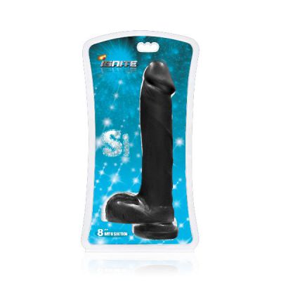 Cock w Balls and Suction Black 8in