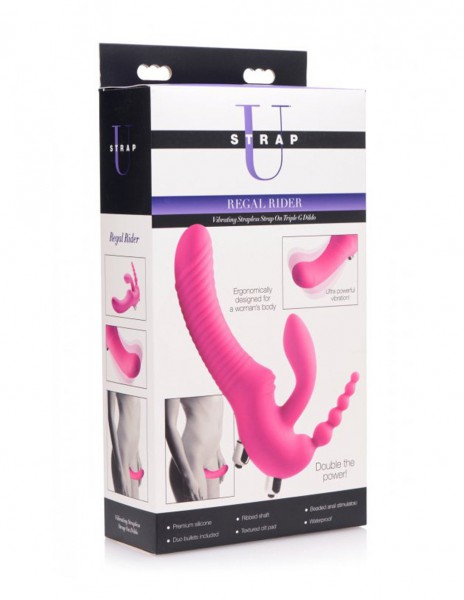 Strap U Regal Rider Vibrating Strapless Strap On Triple Dildo