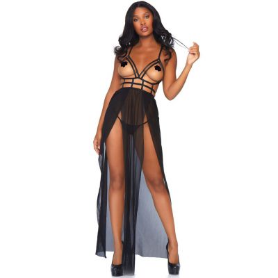 Leg Avenue Black Open Cup Cage Gown Set