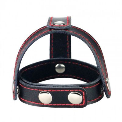 Bondage Fetish T Style Leather Cockring With Ball Divider