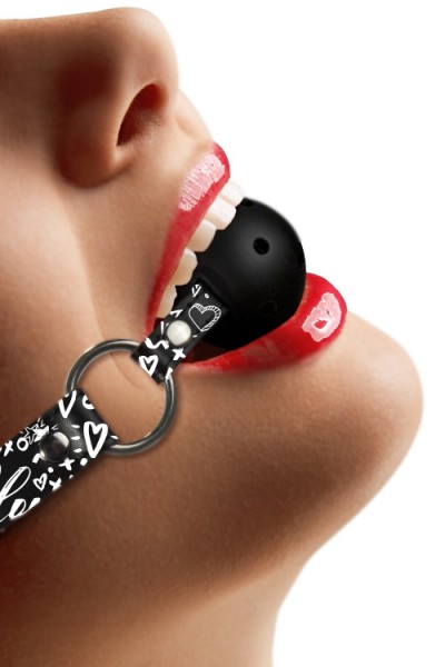 OUCH! 1.6" Breathable Ball Gag with Graffiti Leather Straps