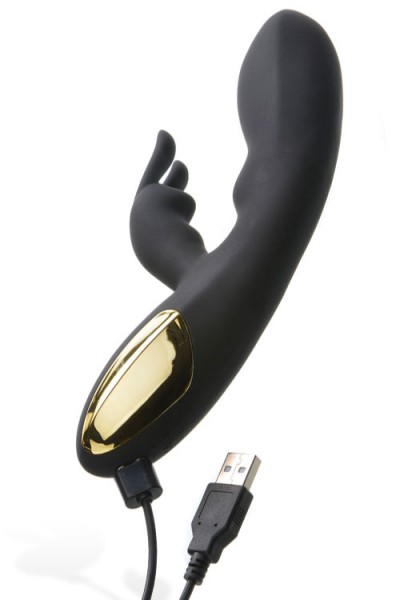 Adam and Eve Gold-Plated Silicone 8" Midnight Rabbit Vibrator