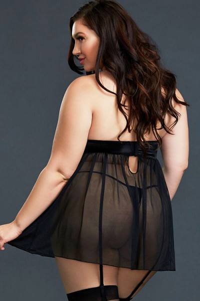 Dreamgirl All Night Long Gartered Babydoll with Thong