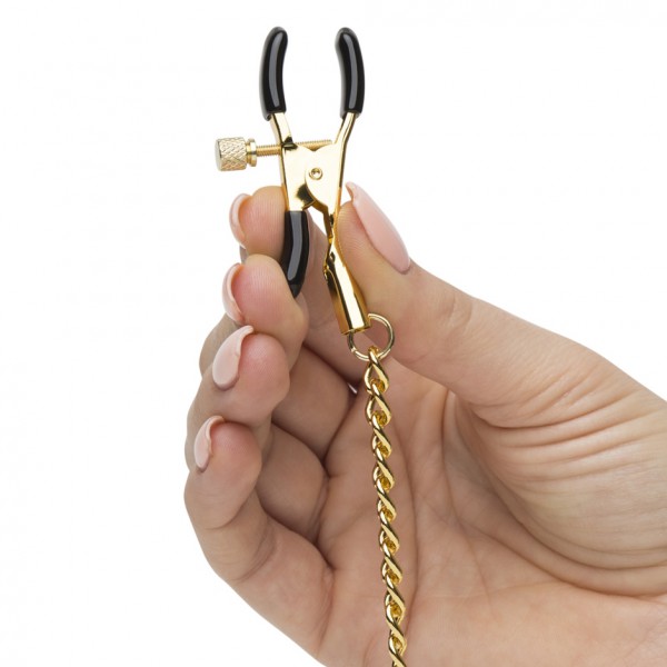 Bondage Boutique Adjustable Nipple Clamps with Gold Chain