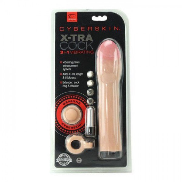 3 In 1 CyberSkin Vibrating Xtra Cock Penis Extension 3 Inch