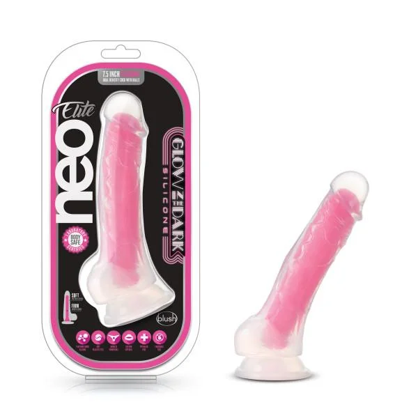 Blush Neo Elite GLOW in the Dark 7.5 Inch with Balls Silicone Dual Density Suction Cup Dildo — image 24 of 25