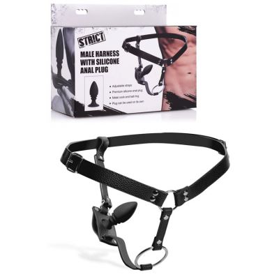Strict Male Cock Ring Harness with Silicone 3 75 Anal Plug