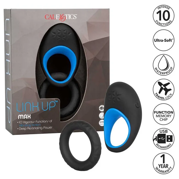 Link Up Max Vibrating Silicone Cock Ring by Cal Exotics Black/Blue — image 8 of 12