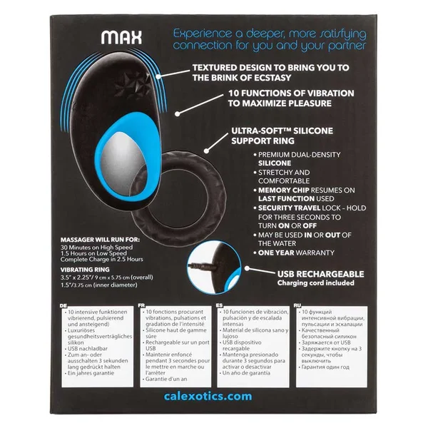 Link Up Max Vibrating Silicone Cock Ring by Cal Exotics Black/Blue — image 11 of 12
