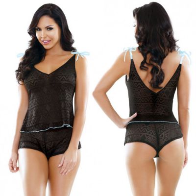 Sleep Nadia Geo Lace Shoulder Tie Top Shorts Set