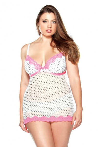 Curve - Pushup Polka Dot Babydoll with Matching Hipster Panty (Plus Size)
