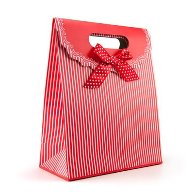 Red gift tote with stripes