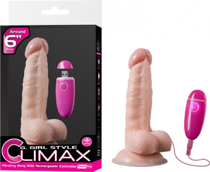 Vibrating Dong W/ Rechargeable Controller - 6" (Flesh)